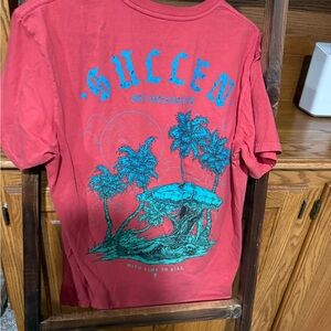 Red Graphic Tee with Blue Design